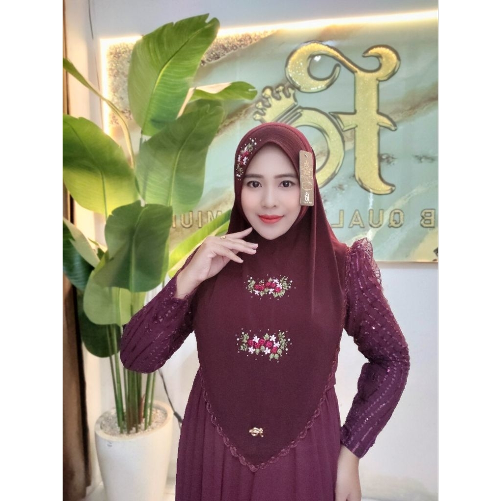 hijab instan FO Alesha sulam kipas cantik mewah