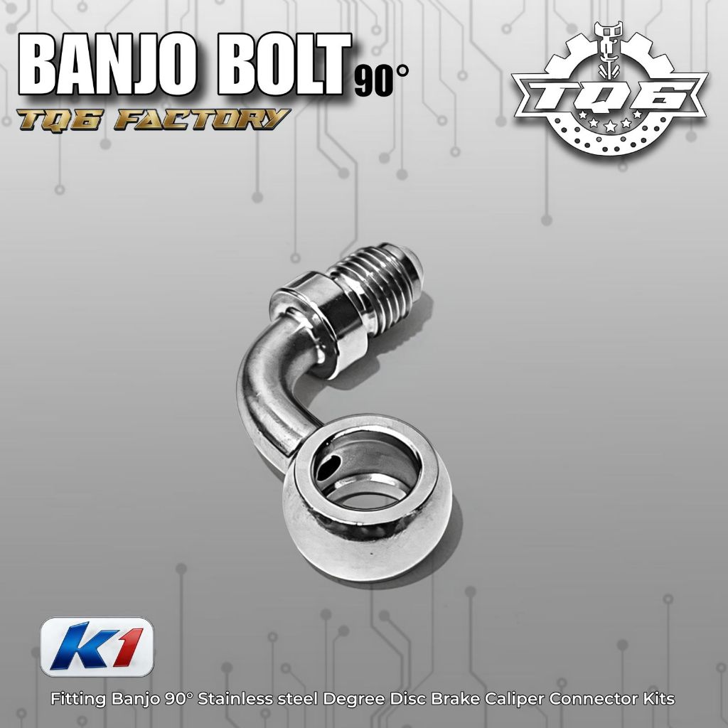 Banjo selang rem stainless TQ6 90 derajat original vietnam Banjo Fitting 90 Degree Chrome Stainless