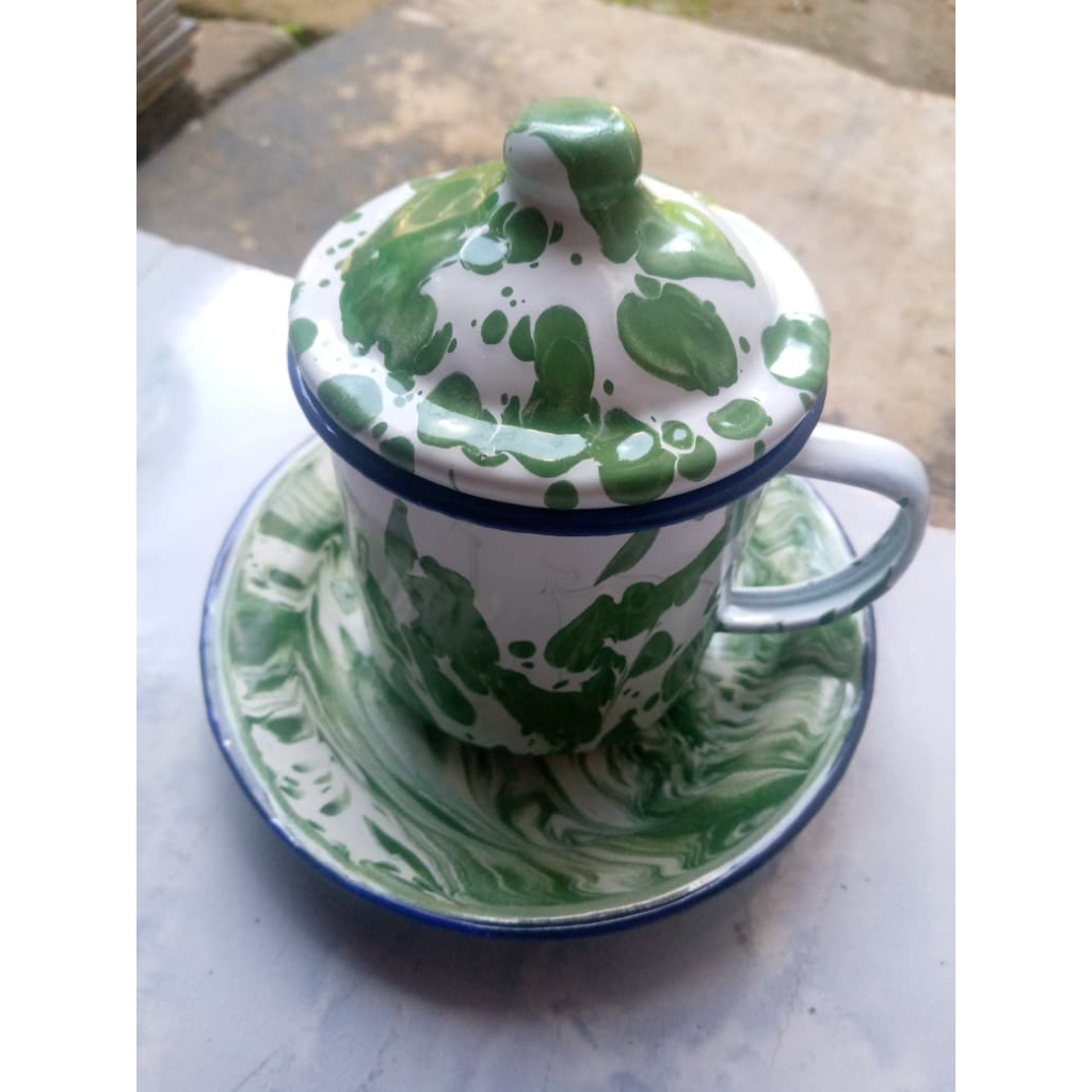 [Best Quality]= TERLARIS = SET MUG MOTIF BLIRIK/LURIK CANGKIR ENAMEL JADUL TRADISIONAL