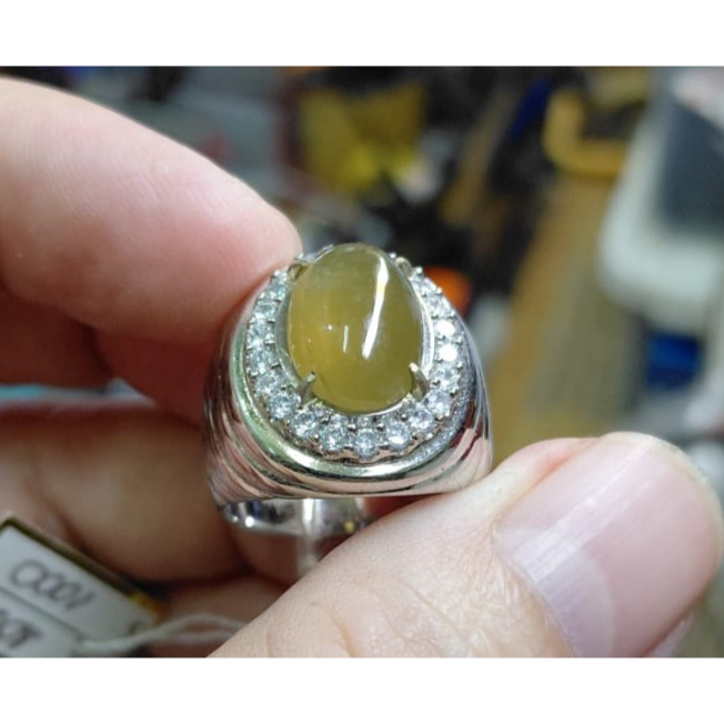 Cincin Batu Idocrase Bio Solar Aceh IDC034 Ikatan Perak Size Kantoran Mewah