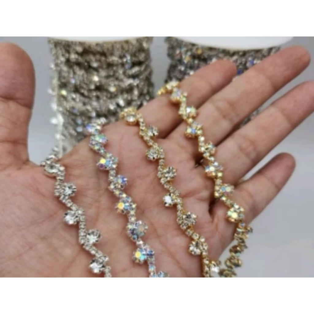 PER ROLL Aksesoris Diamond Payet Rangkai Kristal Model Ulir Mewah