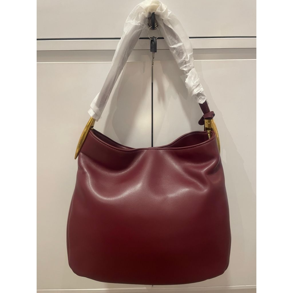 Tas Wanita Dupe JW Fashion Hobo Bag Nina Metal Charm Burgundy 30x11x28