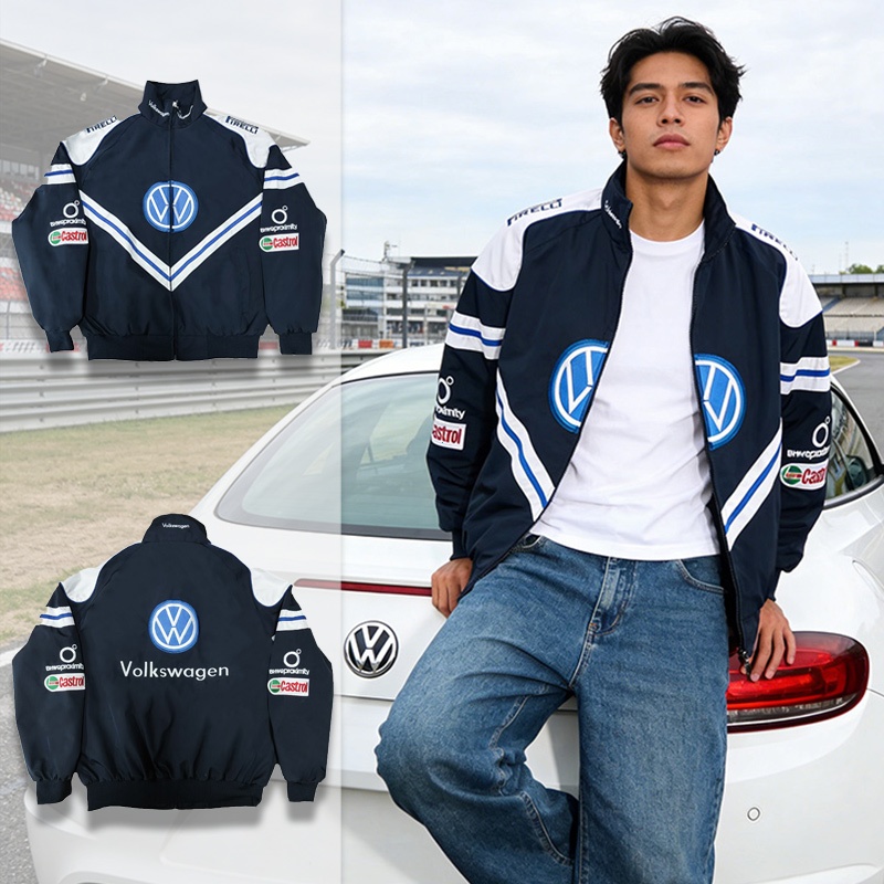 GTY Jaket Parasut Pria Volkswagen,Jacket Bordir Outdoor Windbreaker,Coat Slim Long Sleeve Olahraga