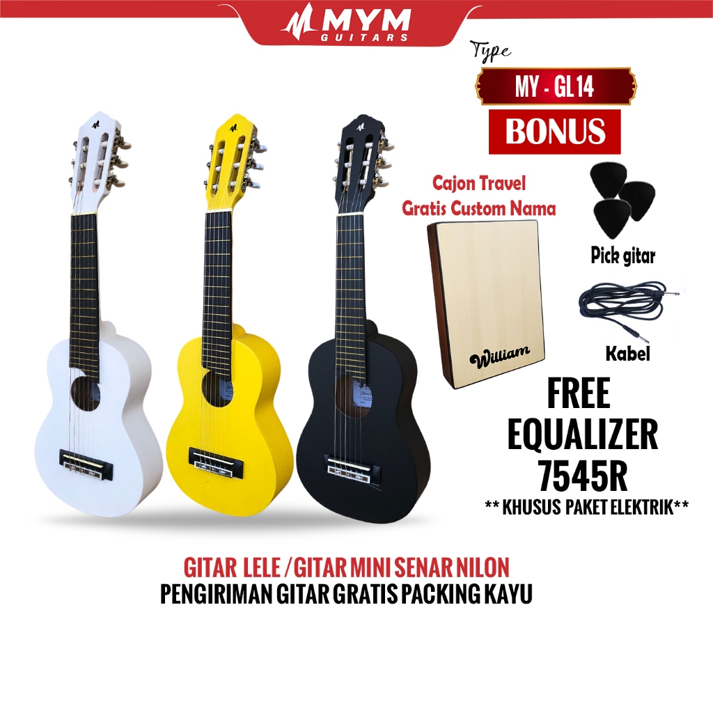 MYM Guitars Gitarlele Senar Nilon Bonus Cajon Travel