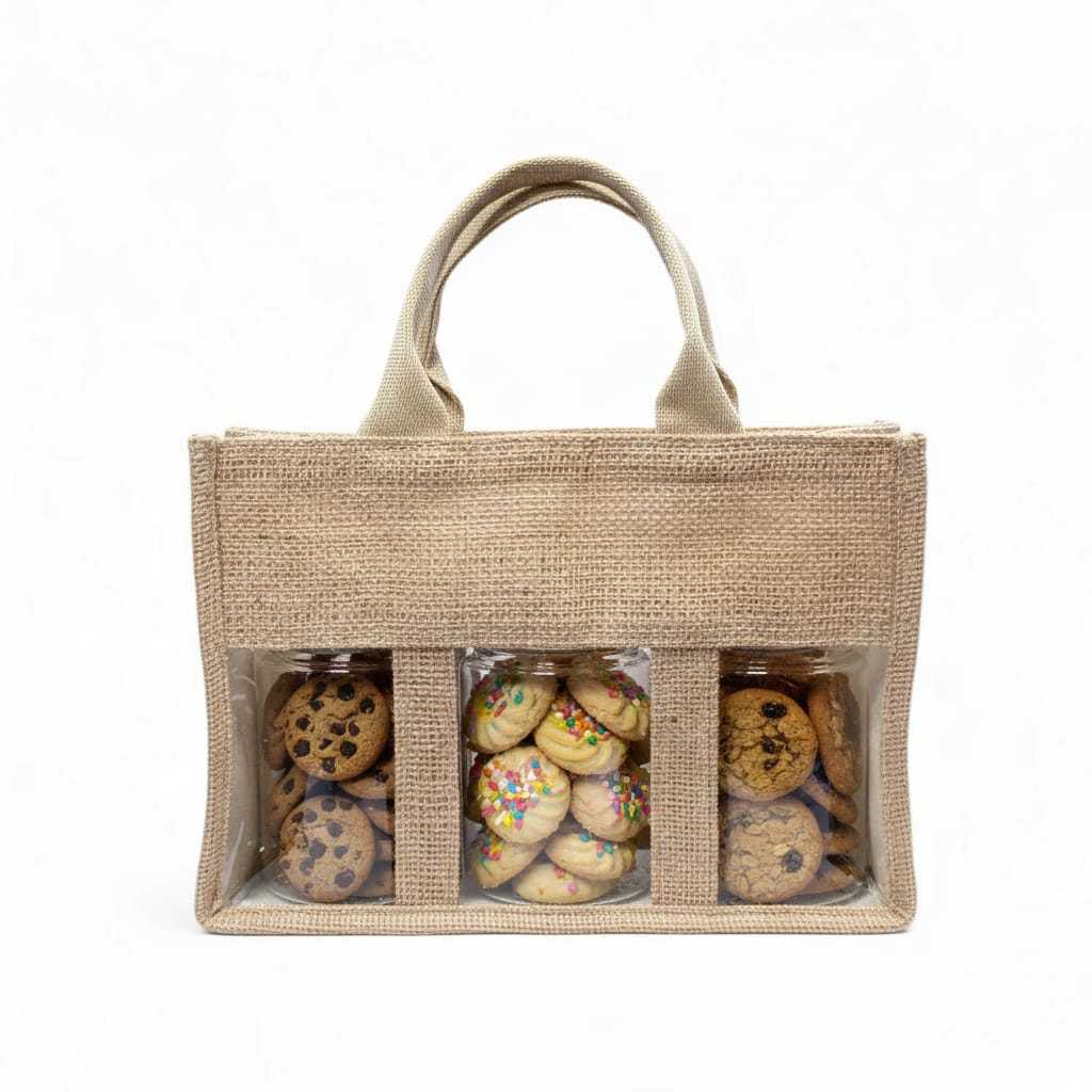 Tas Mika Goni Sekat Tas Hampers Goni Bening Tas Hampers Lebaran Premium Size 30x10x20cm