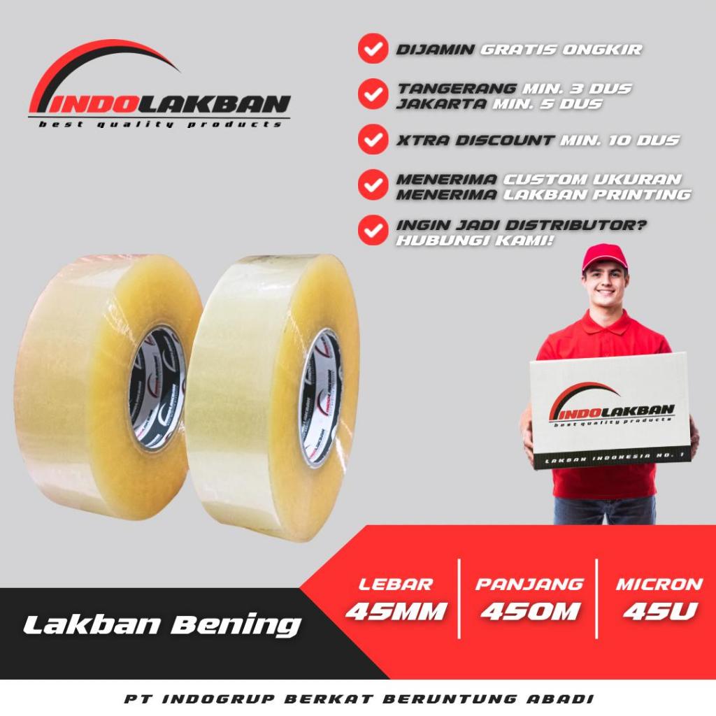(PCS GRAB/GOJEK)  INDOLAKBAN LAKBAN BENING 2 INCH 500 YARD 45 MICRON - 450 M