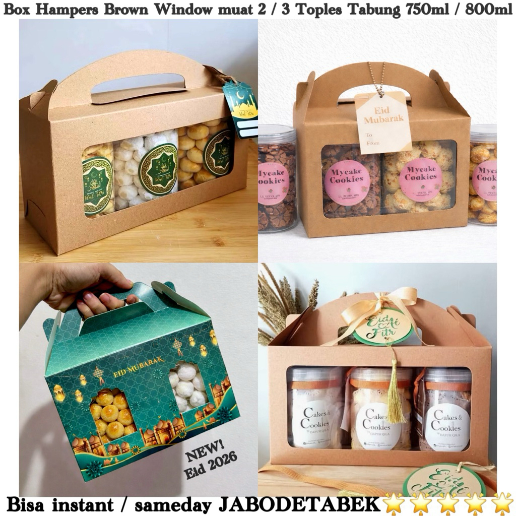(FREE KARTU IDUL FITRI) Box Hampers Jendela Kotak muat 3 toples tabung jar 750 ml / 800 ml kotak ham