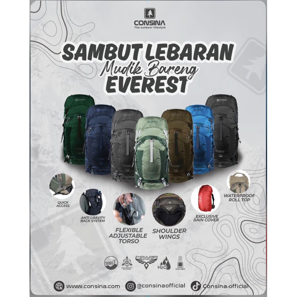 consina everest 60 + 5 L anti gravity original tas gunung carrier ransel 70 L up