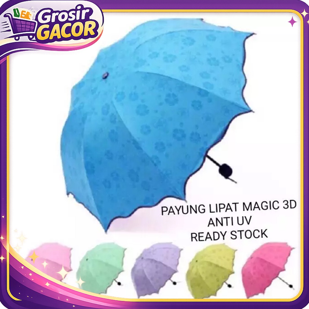 GROSIR Payung Lipat Magic 3D Anti UV Lapisan Hitam Motif Unik 3 Dimensi Ringan Mungil Kecil Praktis 