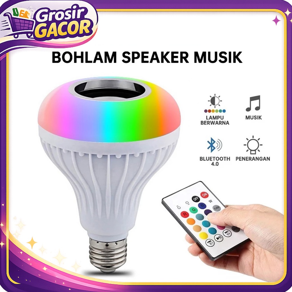 Bohlam Speaker Musik Bluetooth 2 in 1 Lampu Speaker LED RGB Wireless Suara Jernih Bass Kuat Remote C