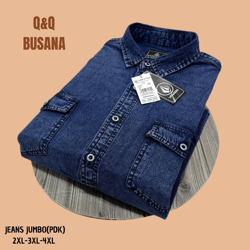 emeja Jeans Jumbo XXL-XXXL-XXXXL Pria - Baju Denim Jeans Polos Lengan Pendek , Baju Atasan Jumbo