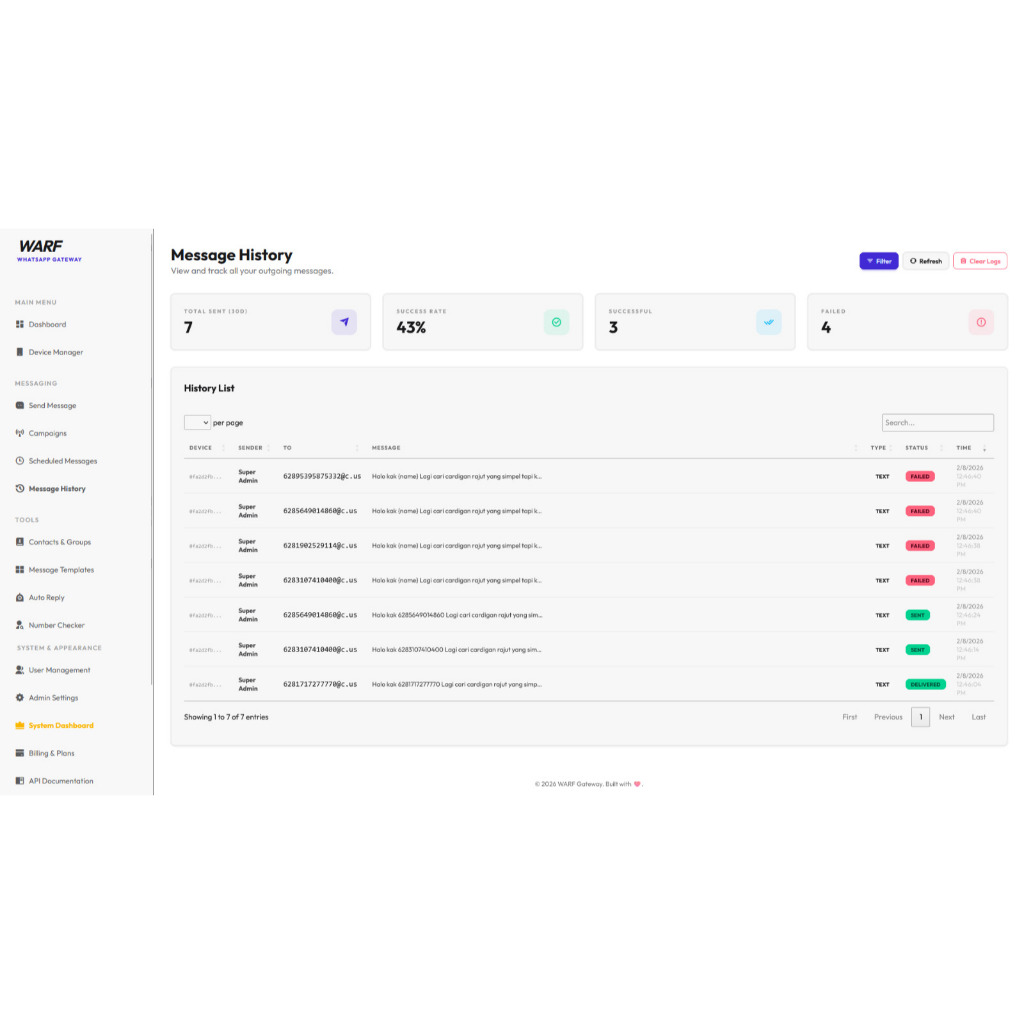WARF Whatsapp Gateway / Whatsapp Automation