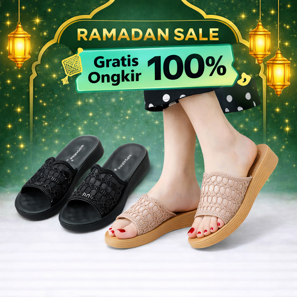 Sandal Wanita Pesta Model Sofiya - Sendal Cewek Flat Kondangan sandal  wedges motif permata wedge