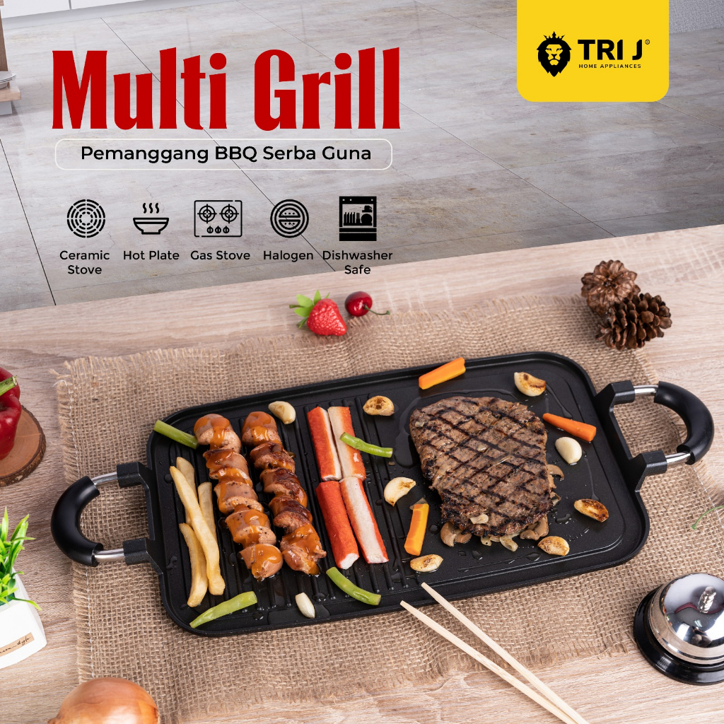 Multi Grill Pan Tri J / Pemanggang Serbaguna BBQ Anti Lengket
