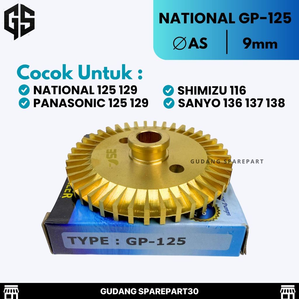 Kipas Impeller Kuningan National 125 / Panasonic GP 125 / Shimizu As 9mm - Impeller Kuningan Pompa A