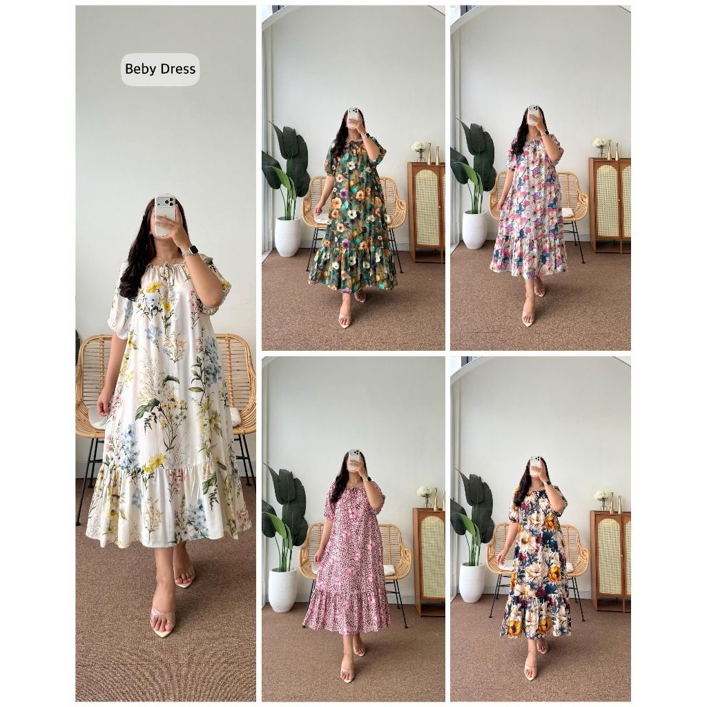 BEBBY DRES JUMBO/DASTER KERUT JUMBO RAYON MOTIF/DASTER PENDEK NYAMAN ADEM