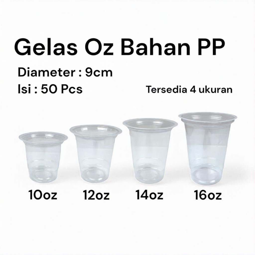 Didis Gelas Plastik Bahan PP Isi 50 Pcs - Cup Plastik 10oz 12oz 14oz 16oz - Gelas Plastik Kopi Juice