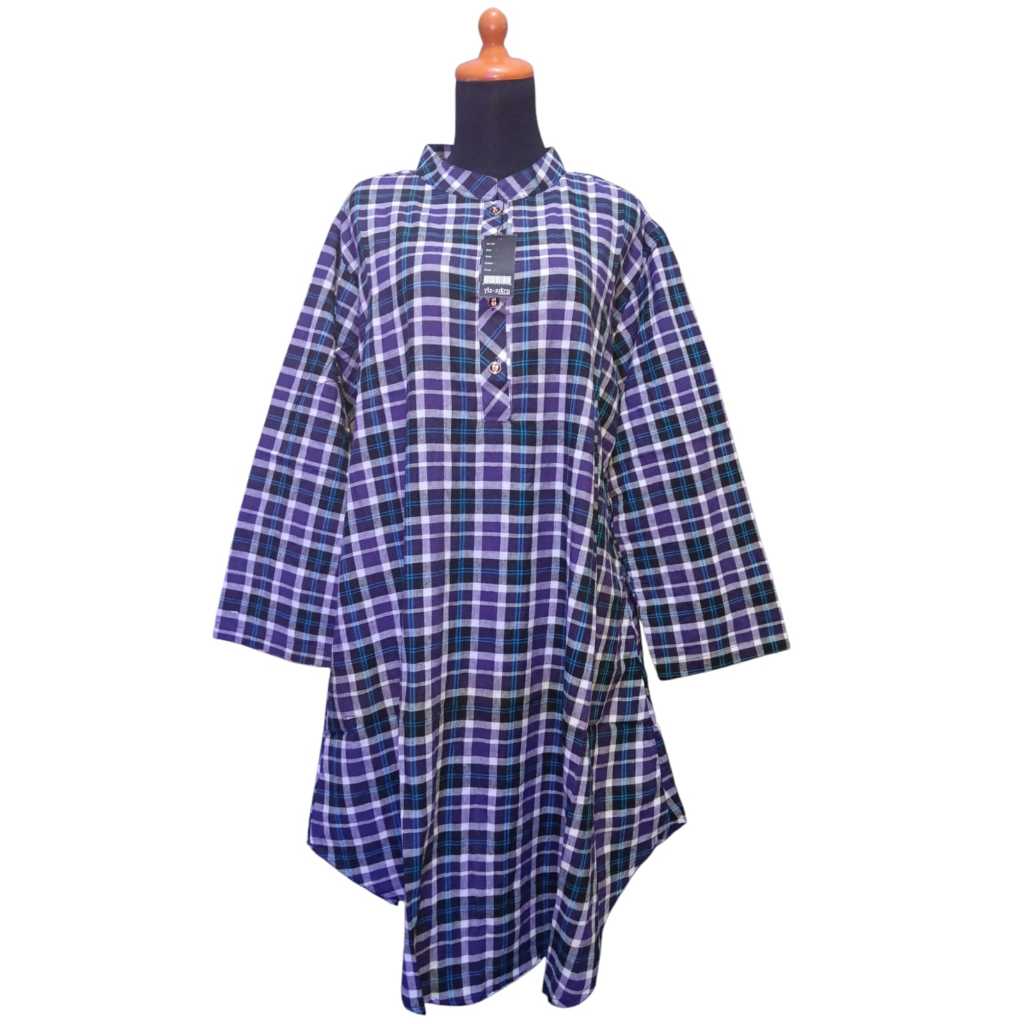 Tunik Wanita Motif Kotak Lengan Panjang Bahan Nyaman Cocok untuk Casual dan Muslimah