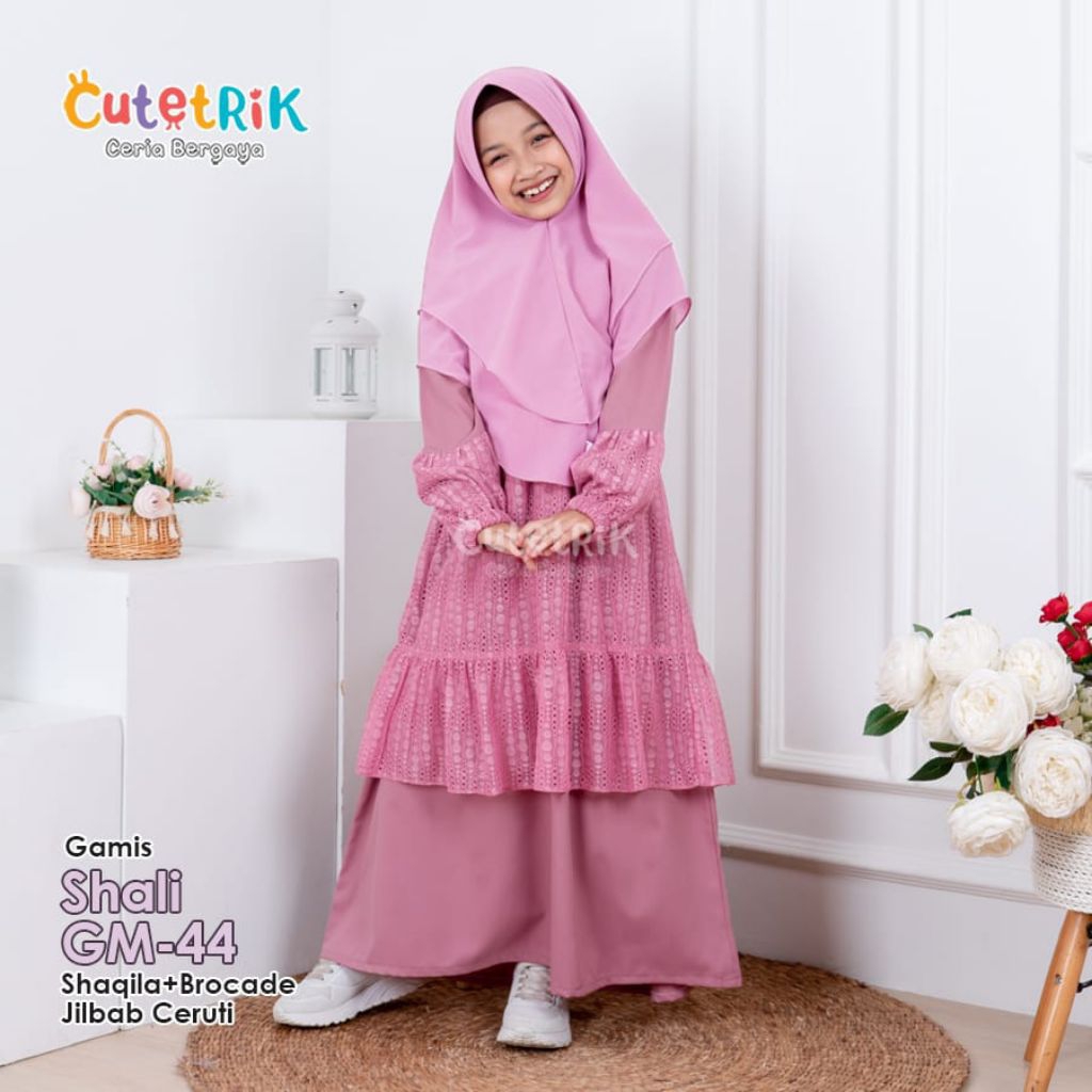 Gamis anak S(2-3t) M(3-4t) 8(6-8t) set jilbab setelan baby Shali CUTETRIK brokat NEW