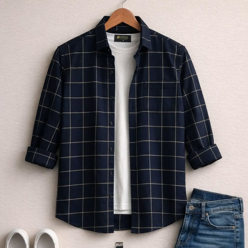 F2D Kemeja Flanel Dark BlueElegant Best Seller / flanel/hem pria/ flanel pria/ kemeja flanel/ eighty