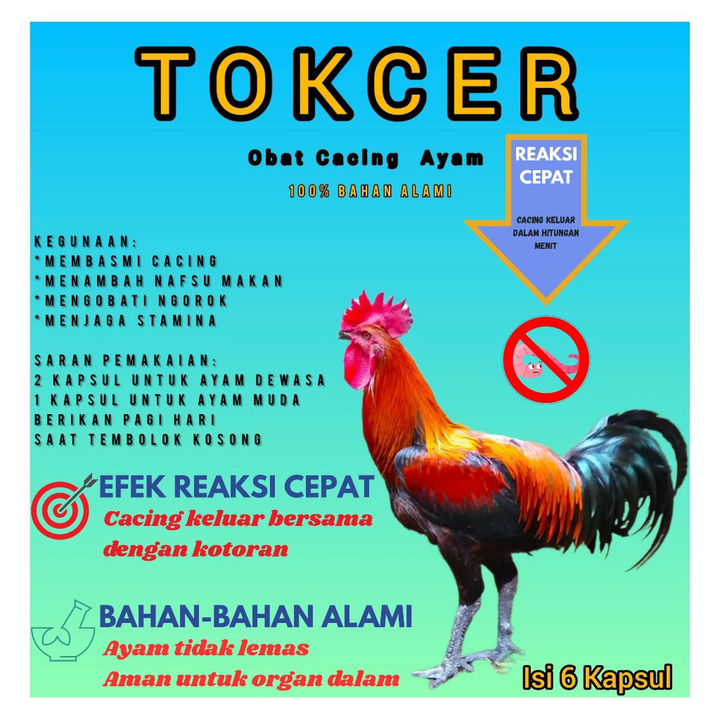 1 BOX (20 SACHET) OBAT CACING AYAM TOKCER PERONTOK CACING AYAM UNTUK MENGOBATI CACINGAN PADA BERBAGA