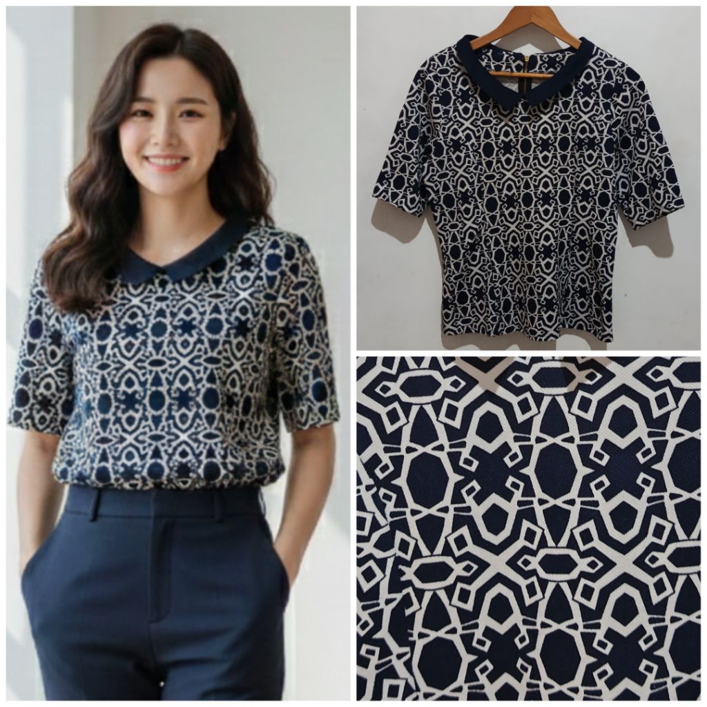 KEMEJA WANITA NAVY MOTIF SULTAN BATIK ETNIK
