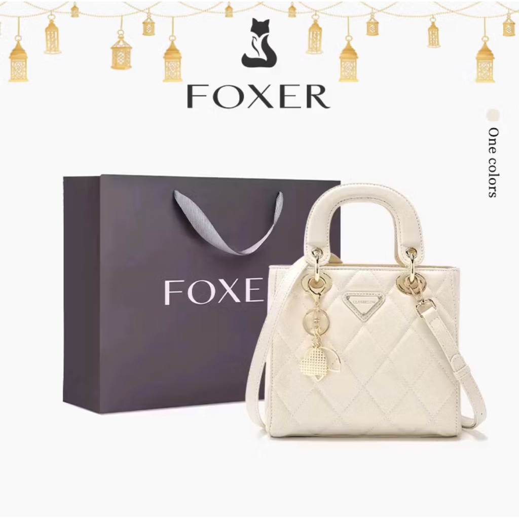 FOXER Tas selempang wanita Tas kondangan wanita elegan kulit asli