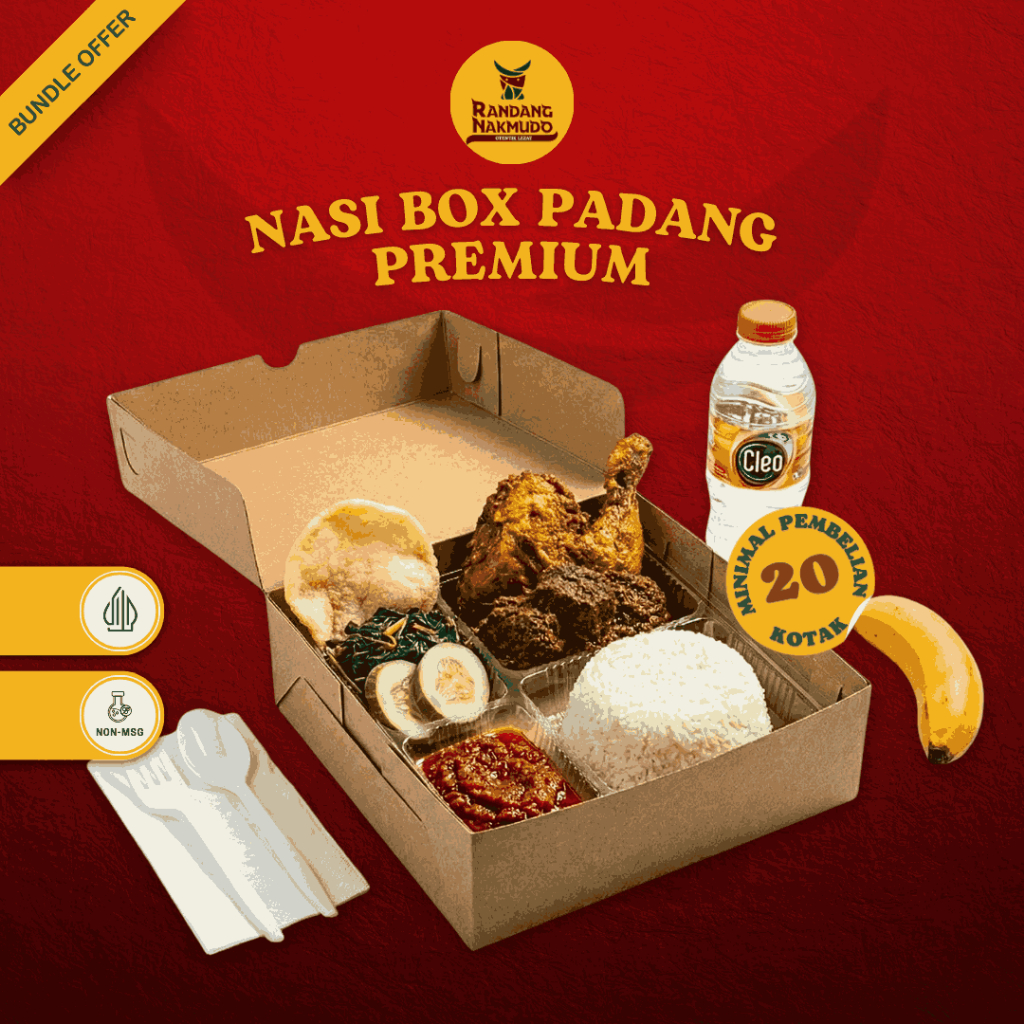 Nasi Padang Kotak Box Catering Ayam Goreng Rendang Daging Sapi Sambal Buah Lalapan Komplit Enak