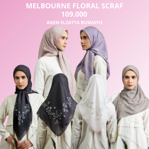 Dauky MELBOURNE FLORAL SCARF Hijab segiempat motif terbaru dauky scarf motif