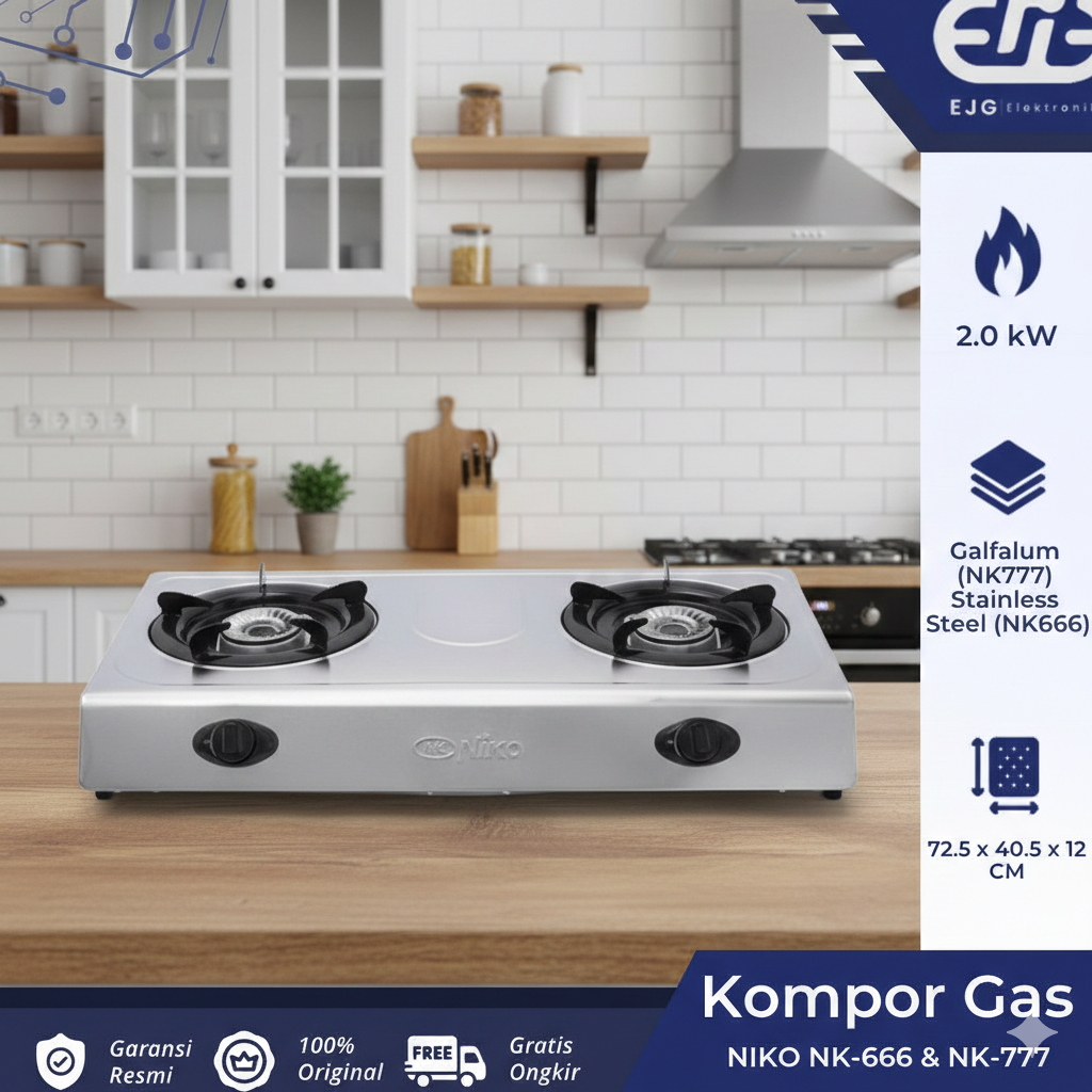 Kompor Gas 2 Tungku Galfalum Niko NK 777 NK777 Gas Stove Murah NK666 NK 666 Stainless Steel