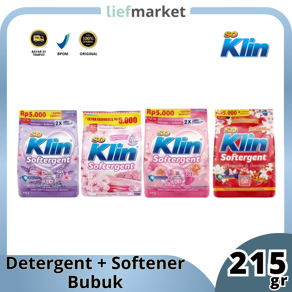 SoKlin Softergent Detergent / SoKlin Detergent Bubuk 5000 / Sabun Cuci Baju Wangi Bersih - 215g
