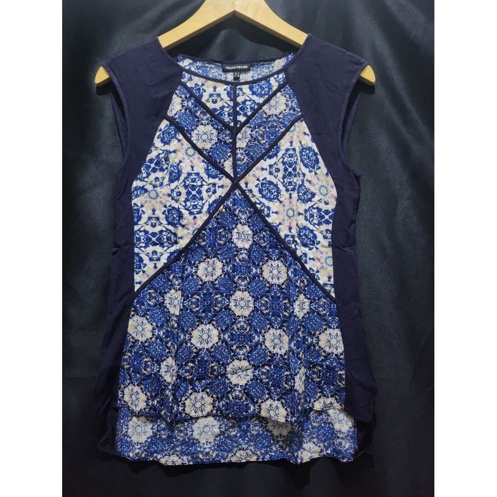 A7 atasan cewek batik biru warehouse