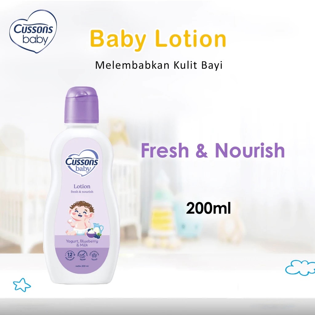 Cussons Baby Lotion Fresh & Nourish 100ml / 200ml – Losion Bayi dengan 3x Nutrient Blend Yogurt, Blu