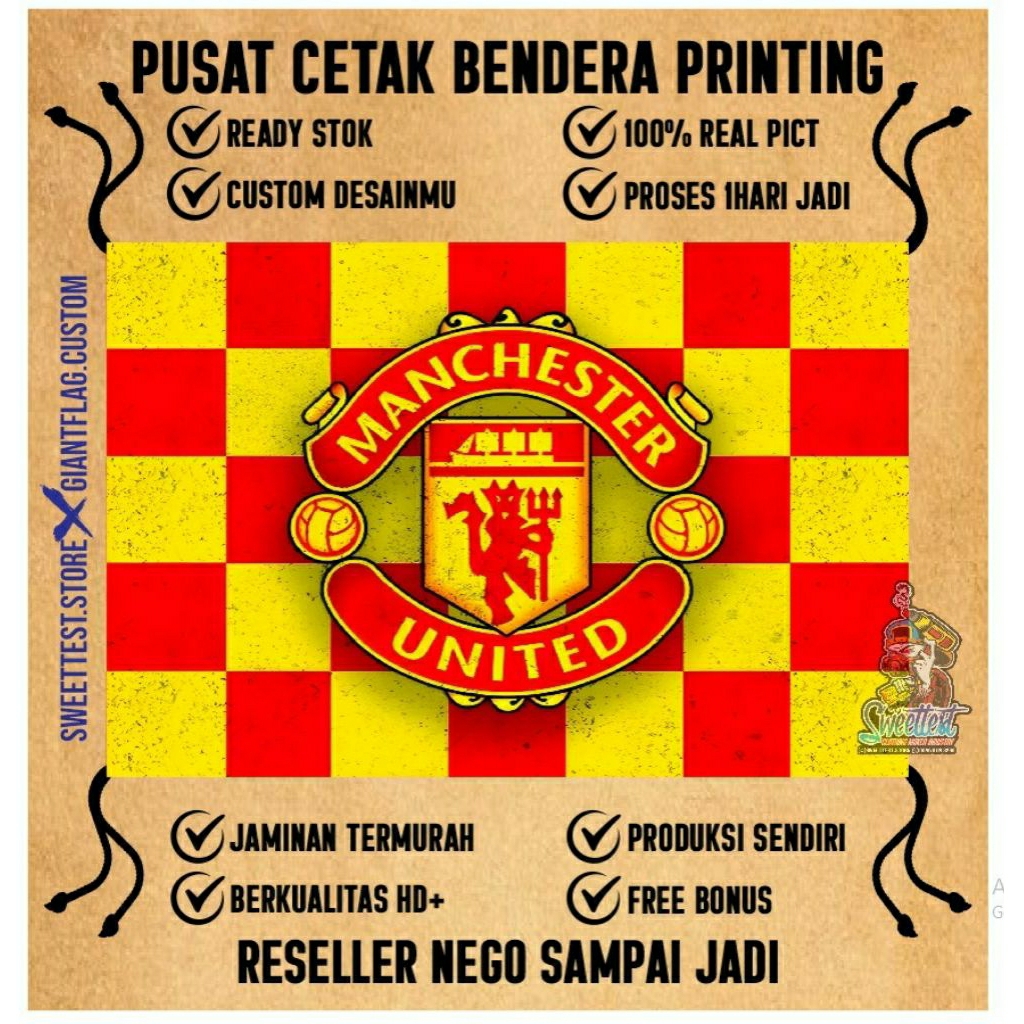 BENDERA 200x300cm, FREE FLAG, STICKER, KUPON BERHADIAH, FLASH SALE, BENDERA PRINTING MANCHESTER UNIT