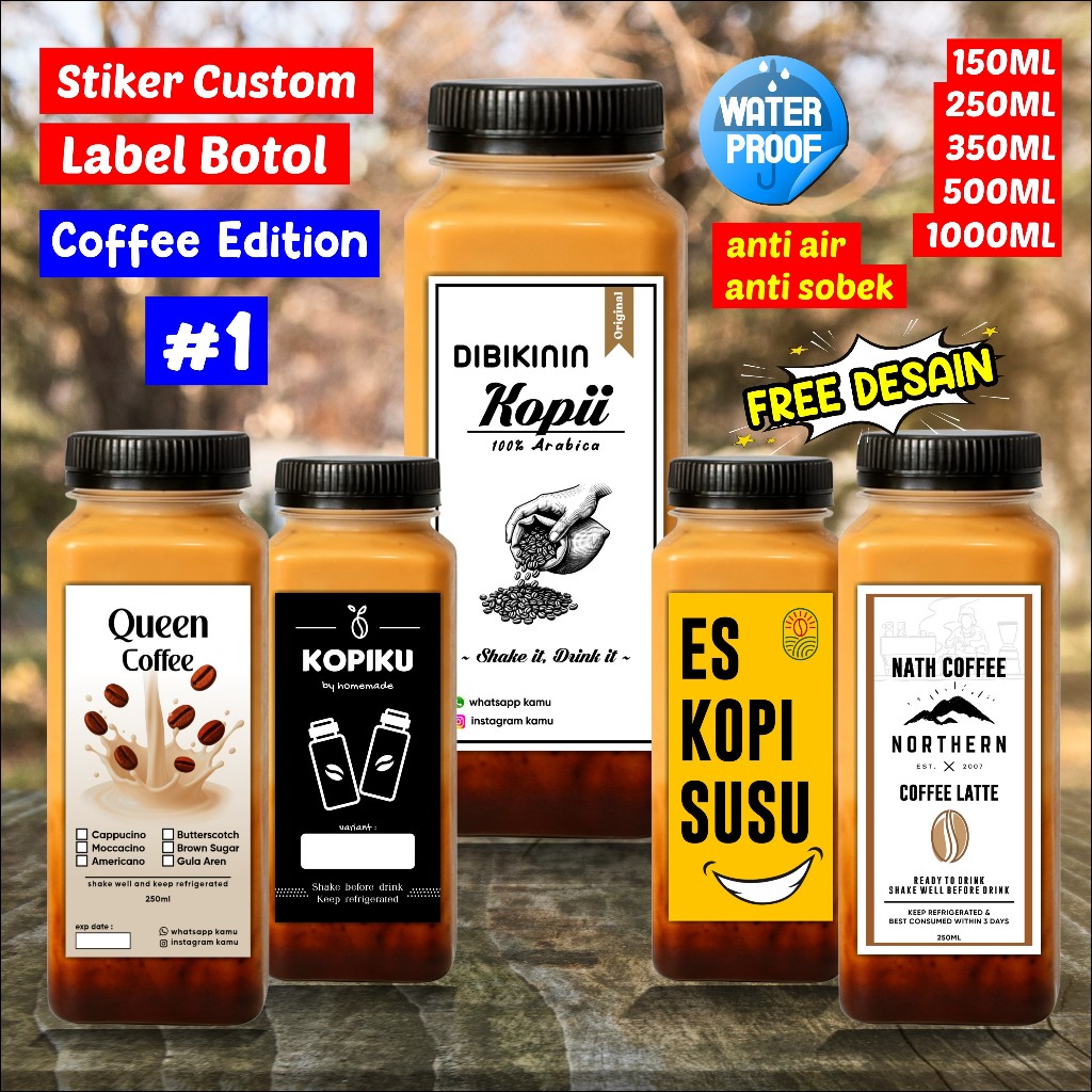 #1 Stiker Coffee Edition Label Botol Minuman Cetak Stiker Vynil Anti Air Anti Sobek Free Desain [Cus