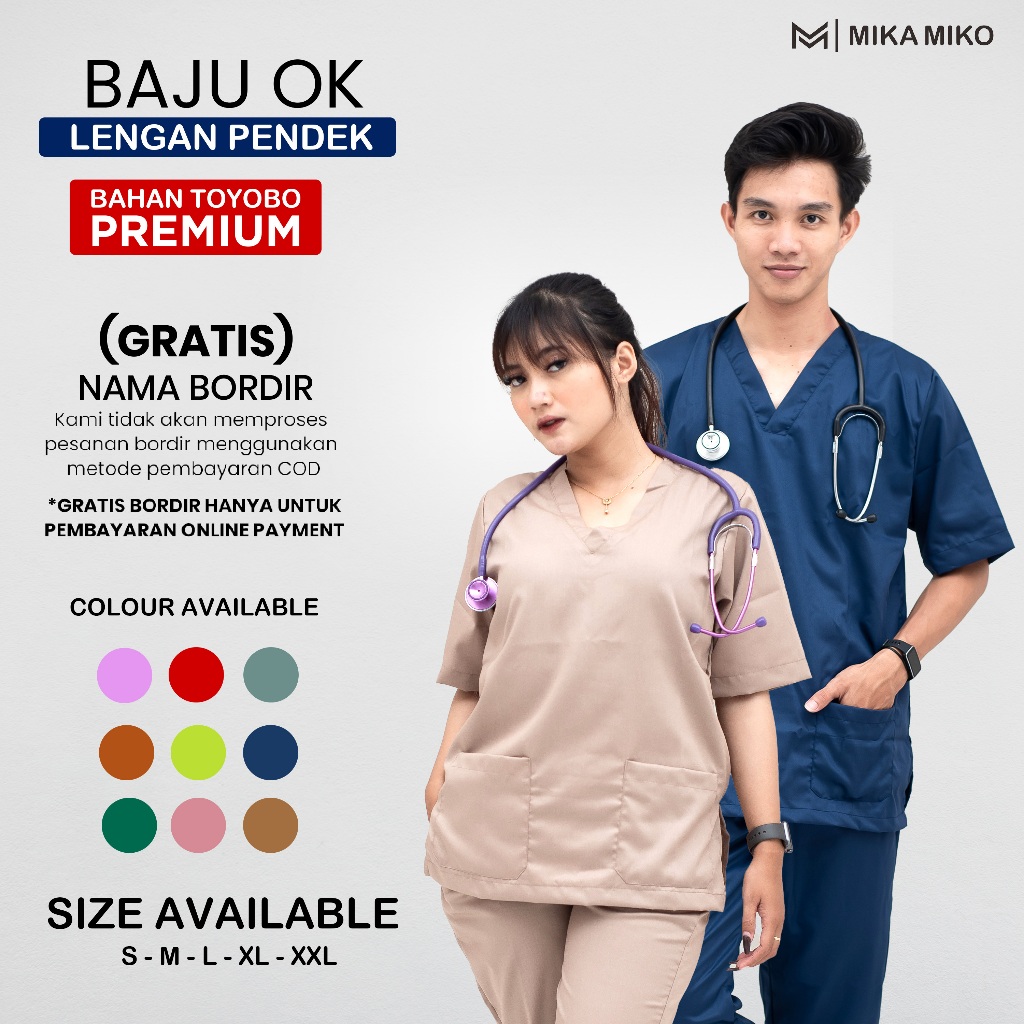 MIKAMIKO - Baju OK DOKTER [GRATIS BORDIR NAMA] Scrub OKA LENGAN PENDEK STENEN Perawat Apoteker BIDAN