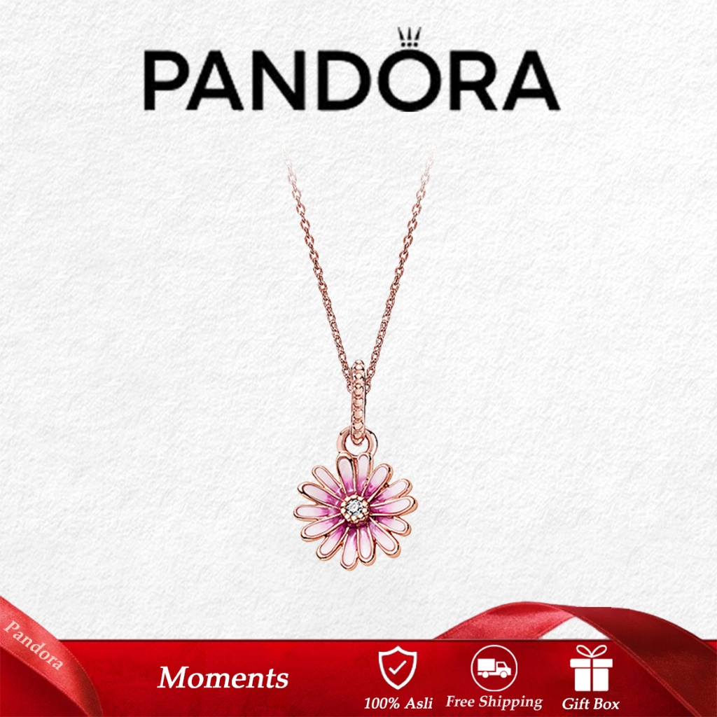 PANDORA Pink Daisy Flower Dangle Necklaces