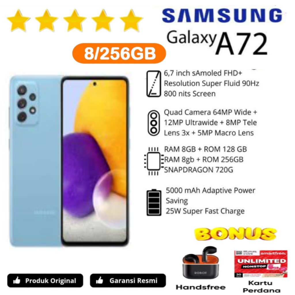 HP SAMSUNG A72 8GB/256GB ORIGINAL DAN EXTRA BONUS