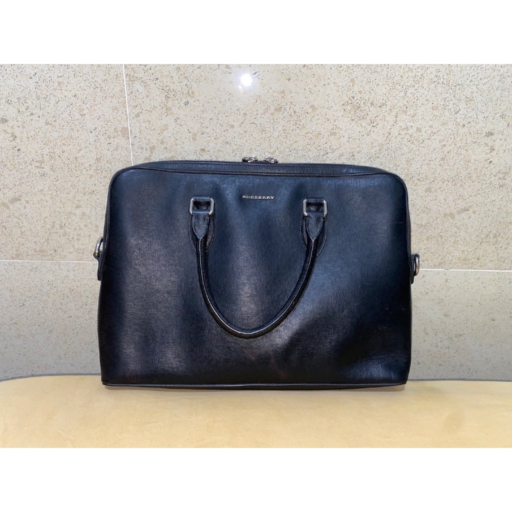 tas kerja laptop pria cowo Burberry full leather kulit hitam ISTIMEWA preloved
