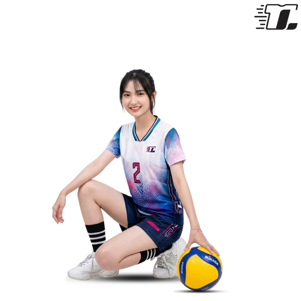 Lifco Jersey Dan Celana Voli Cewek Premium  Full Printing Greeta Ungu Putih Series (Dijual Secara Te