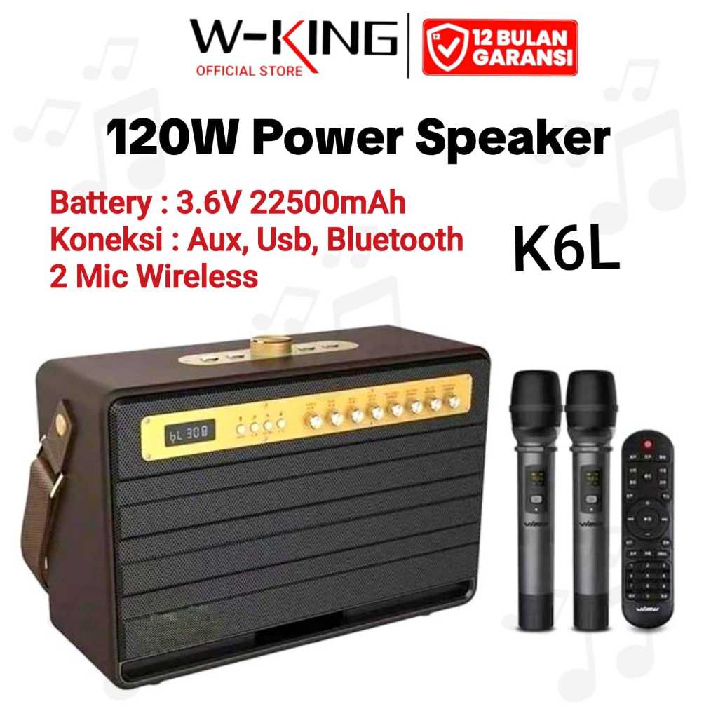 Wking Speaker Bluetooth Karaoke Mic Wireless Super Bass K6L 2 Mic Audio Box TWS Party Traveling