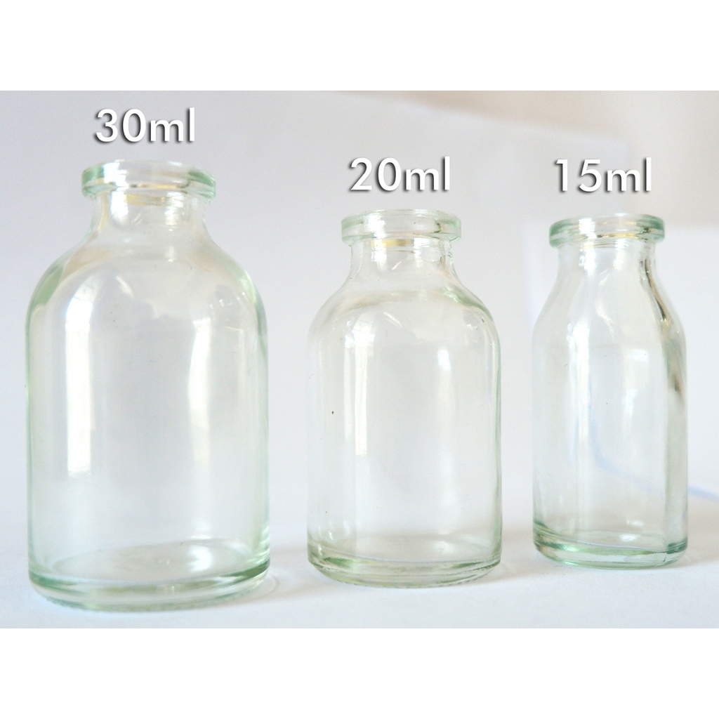 BOTOL VIAL 15ML 20ML KACA BENING TEBAL - BOTOL SAJA TANPA TUTUP - BOTOL CAIRAN OBAT VITAMIN LAB - VI