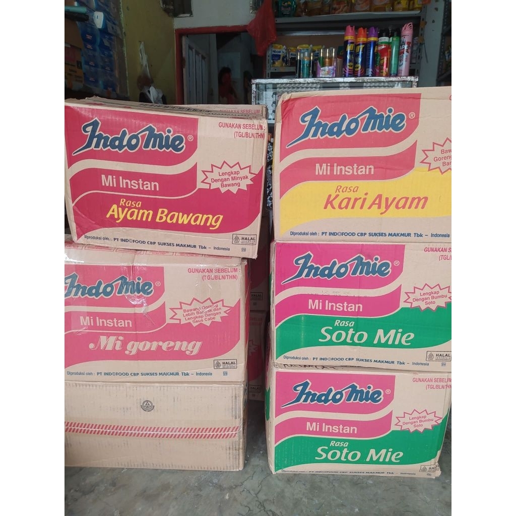 Indomie goreng dus, Indomie soto dus, Indomie ayam bawang dus, Indomie kari dus