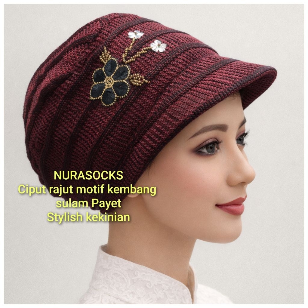 topi ciput turban rajut wanita motif pet sulam bordir  pet