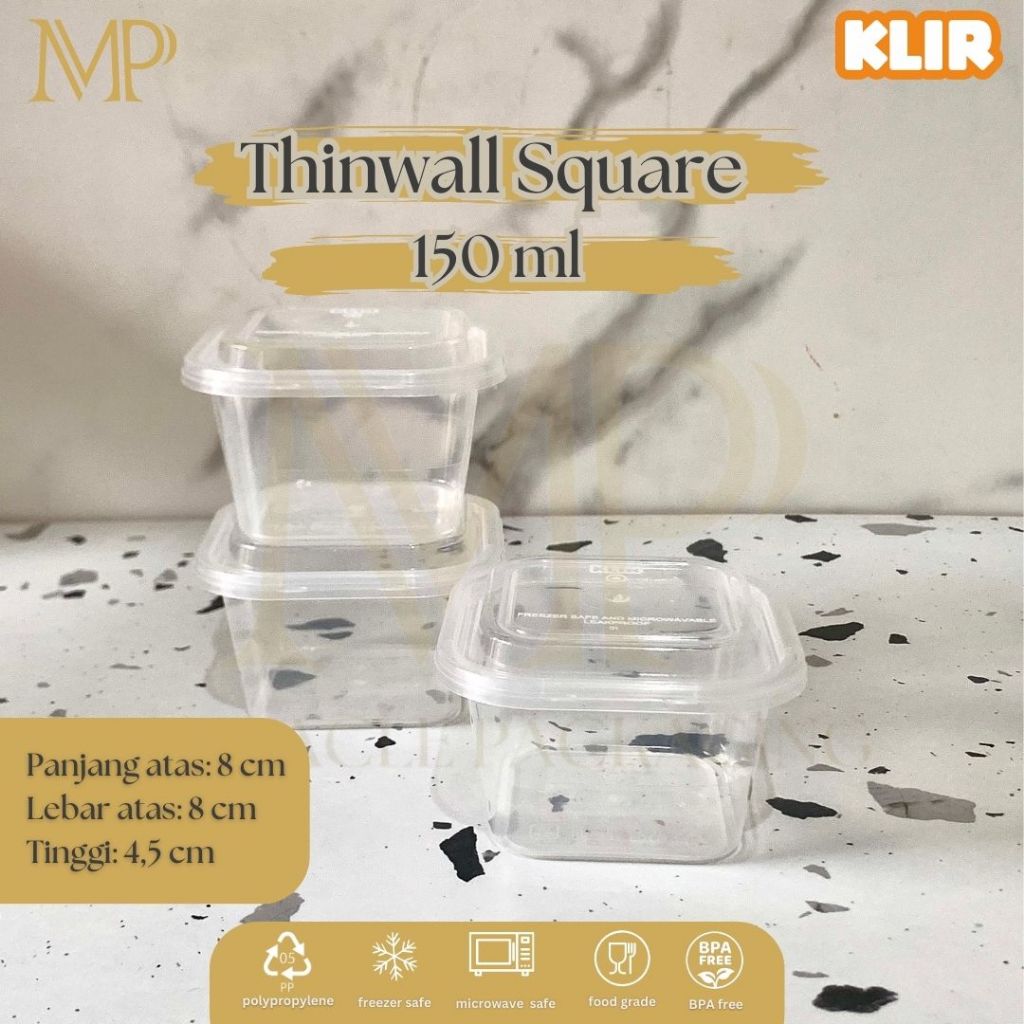 Thinwall KLIR Square 150ml / Food Container Food Grade / Kotak Makan Plastik Salad Buah Pudding 25 p