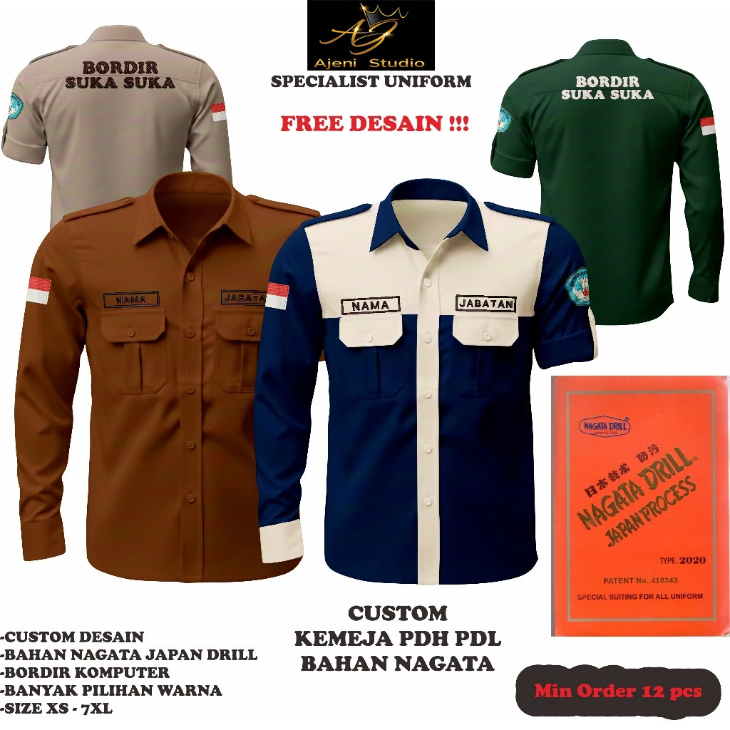 Kemeja PDH Custom Nagata Japan Drill Bordir