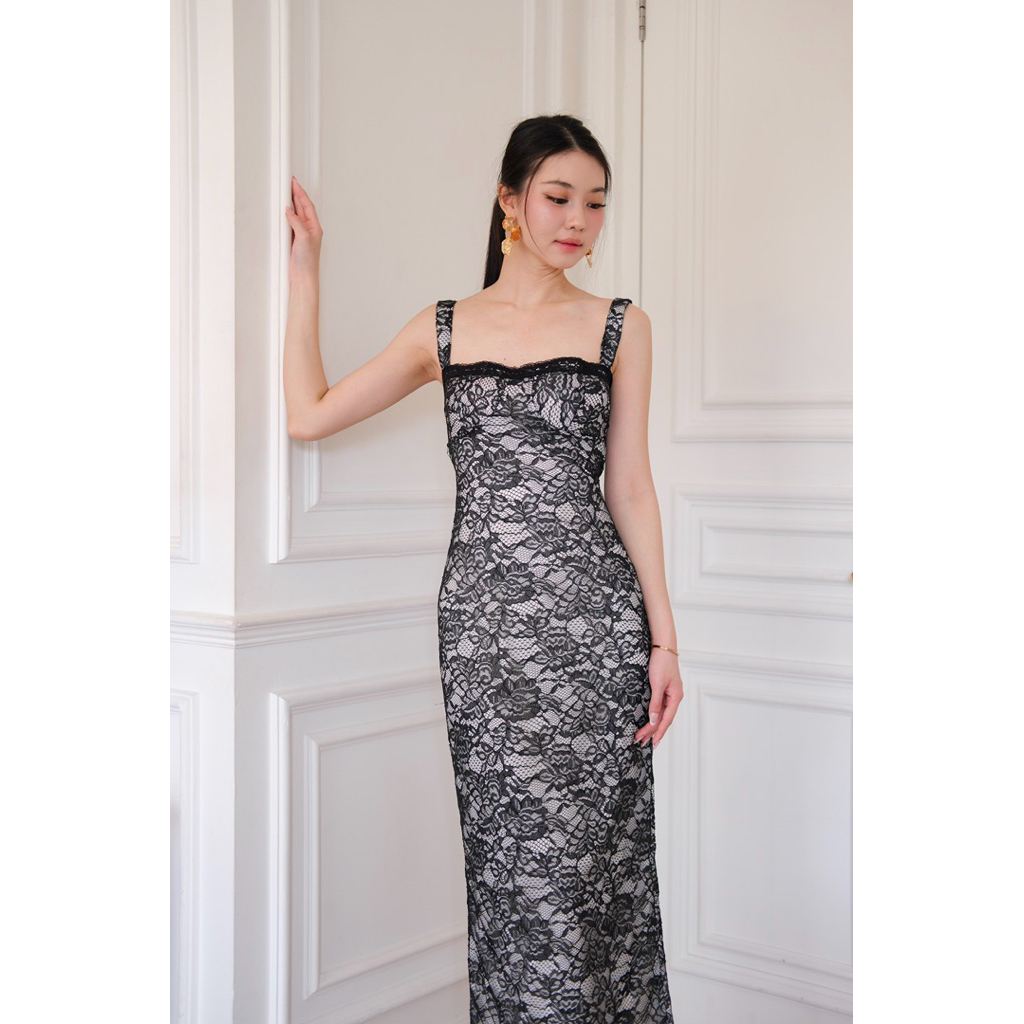 Lafine Lace Dress | Dress Panjang Wanita Brukat | Dress Pesta Terusan Wanita | Long Maxi Lace Dress 