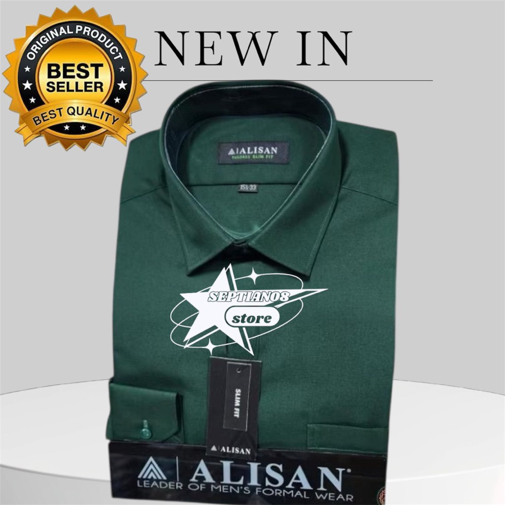 (ALISAN) original kemeja lengan panjang polos SLIM FIT  warna hijau botol -h1