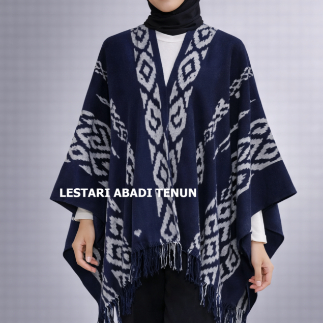 PARUKI NAVY - CARDIGAN PENDEK TENUN WANITA LUARAN MODEL KELELAWAR, BAJU OUTER TENUN KEKINIAN TERBARU