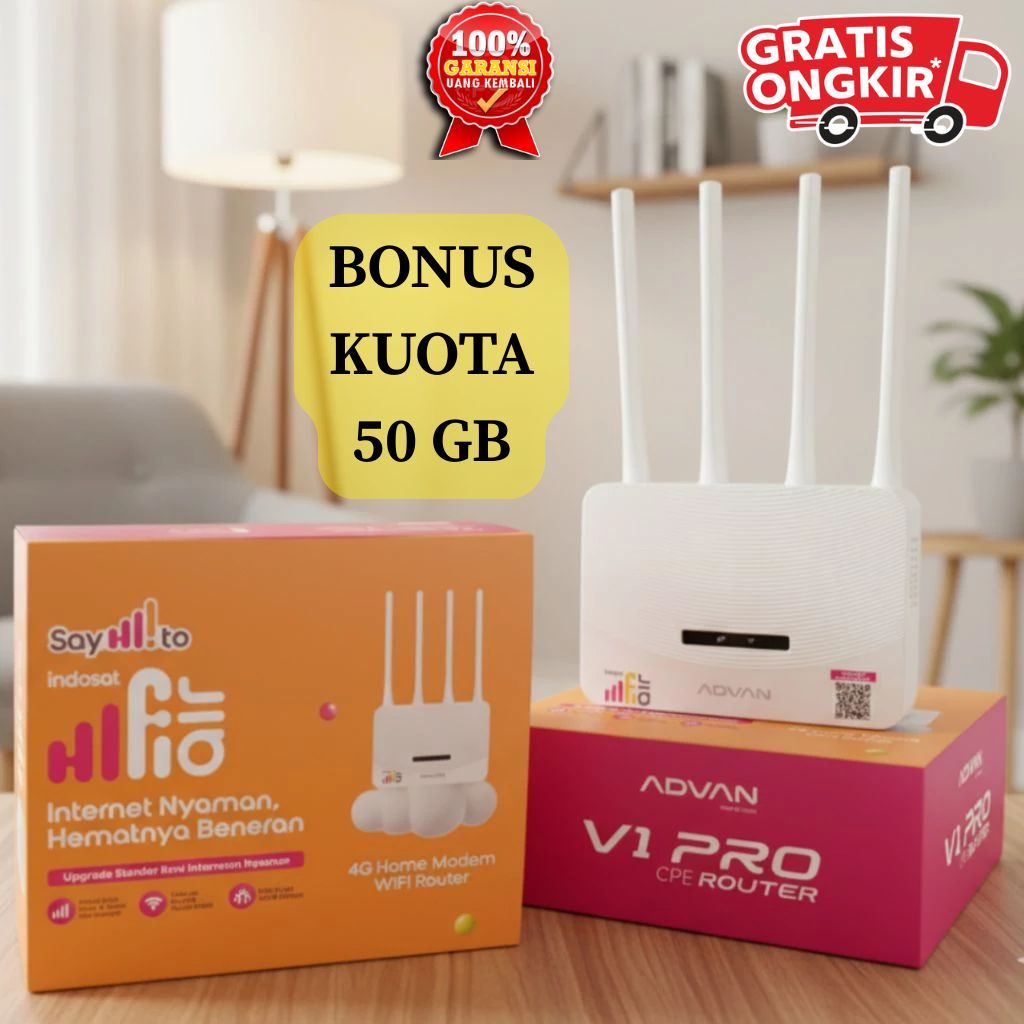 PROMO  Indosat HiFi ADVAN Wifi Modem 4G LTE 50gb KARTU THREE